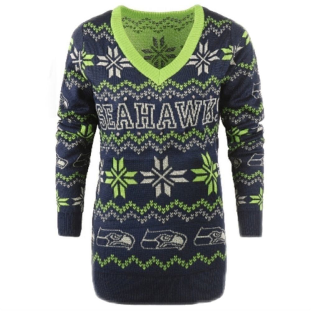 NFL Seattle Seahawks Light Up V-Neck Bluetooth Sweater Size Small